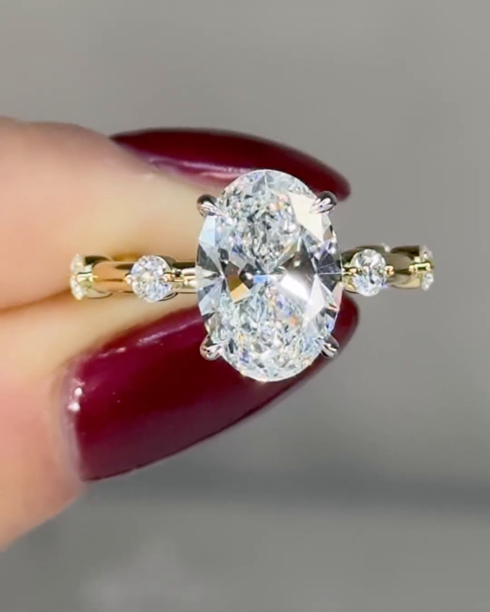 2ct Oval Cut White Sapphire Hidden Halo Yellow Gold Engagement Ring