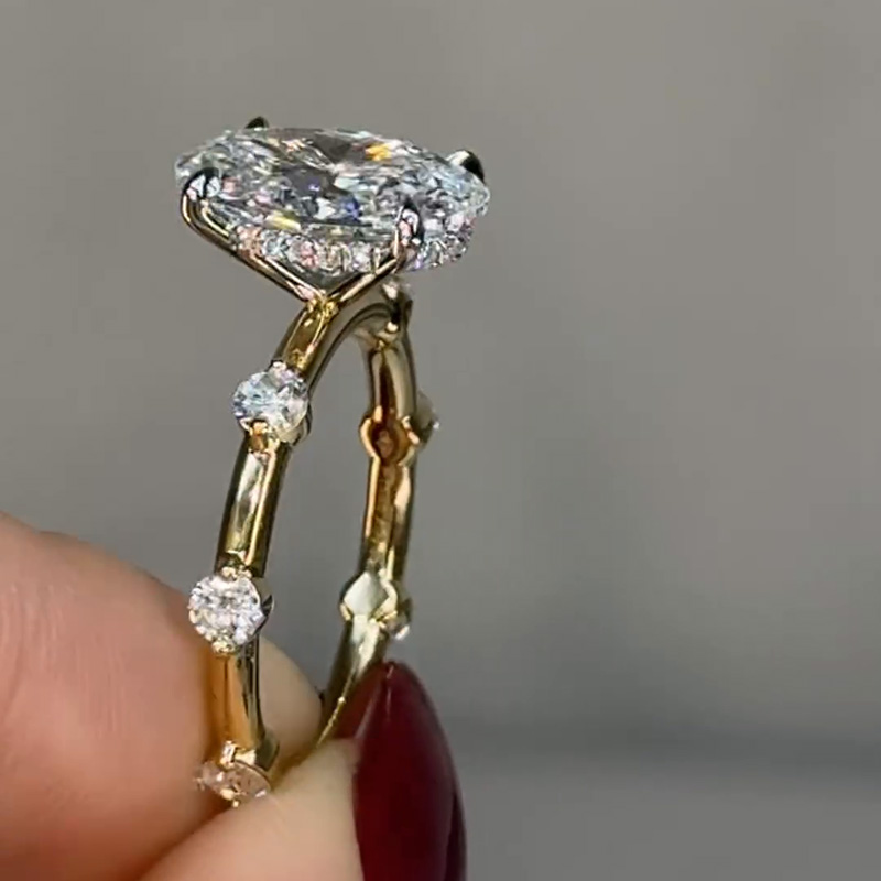 2ct Oval Cut White Sapphire Hidden Halo Yellow Gold Engagement Ring