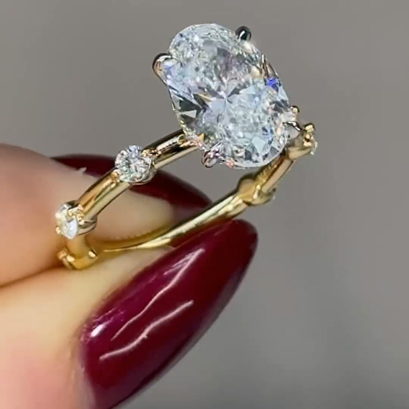 2ct Oval Cut White Sapphire Hidden Halo Yellow Gold Engagement Ring