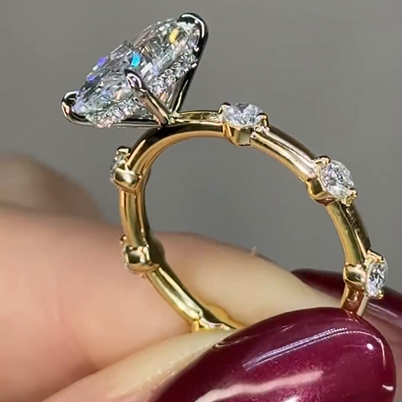 2ct Oval Cut White Sapphire Hidden Halo Yellow Gold Engagement Ring