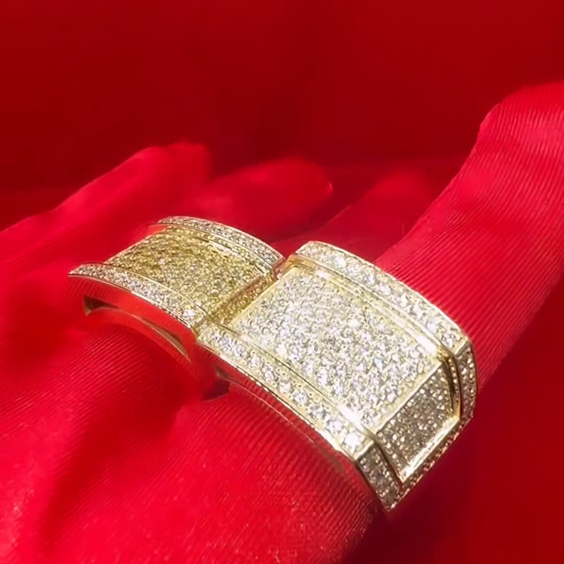 3ct Round Cut Paved Yellow and White Sapphire Handmade Men's Ring in Yellow Gold