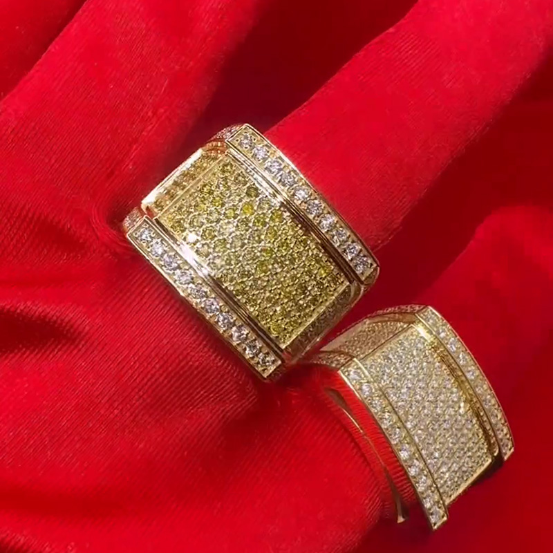 3ct Round Cut Paved Yellow and White Sapphire Handmade Men's Ring in Yellow Gold