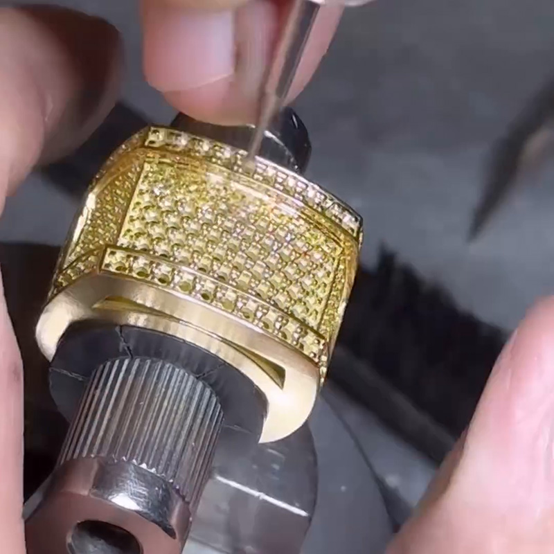 3ct Round Cut Paved Yellow and White Sapphire Handmade Men's Ring in Yellow Gold