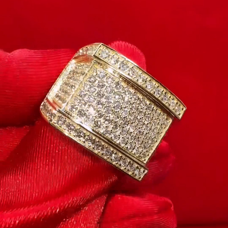 3ct Round Cut Paved Yellow and White Sapphire Handmade Men's Ring in Yellow Gold