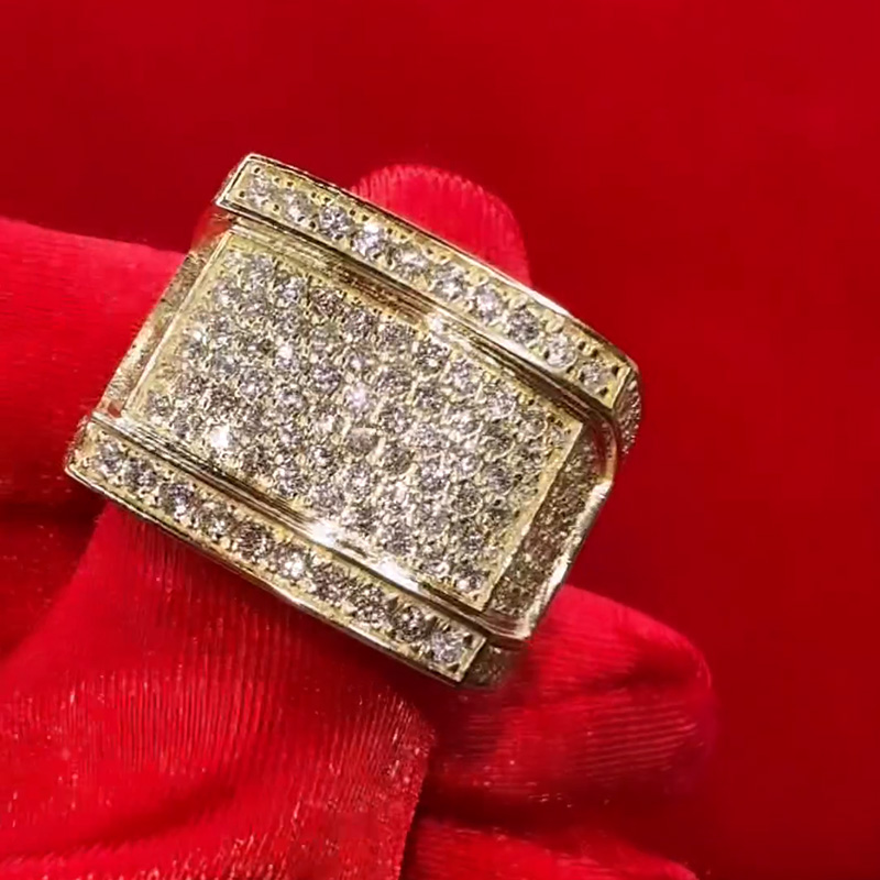 3ct Round Cut Paved Yellow and White Sapphire Handmade Men's Ring in Yellow Gold