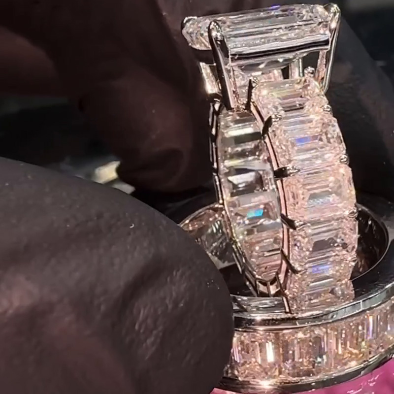 6ct Emerald Cut White Sapphire Men's 2-Piece Ring Set