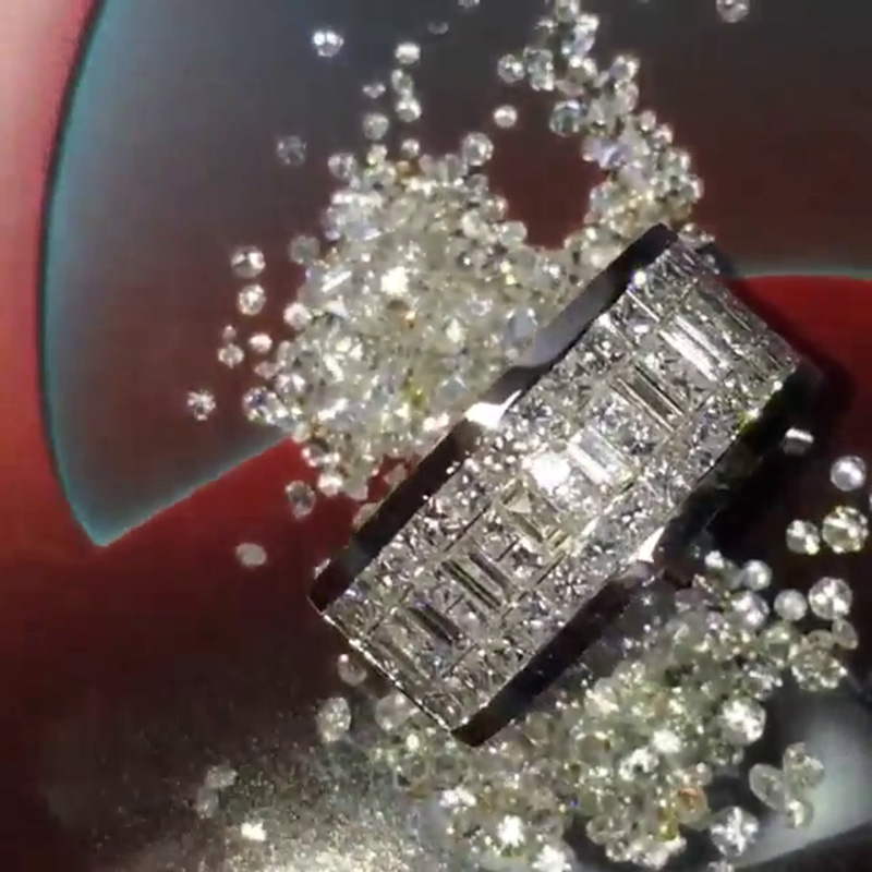 Emerald & Princess Cut White Sapphire Half-Eternity Men's Band