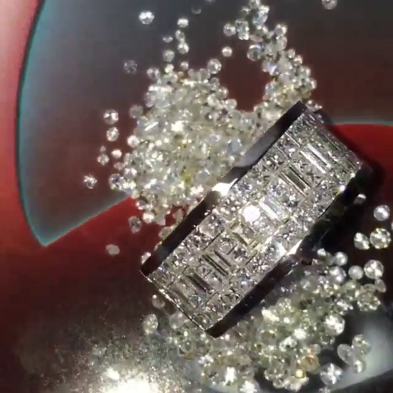 Emerald & Princess Cut White Sapphire Half-Eternity Men's Band