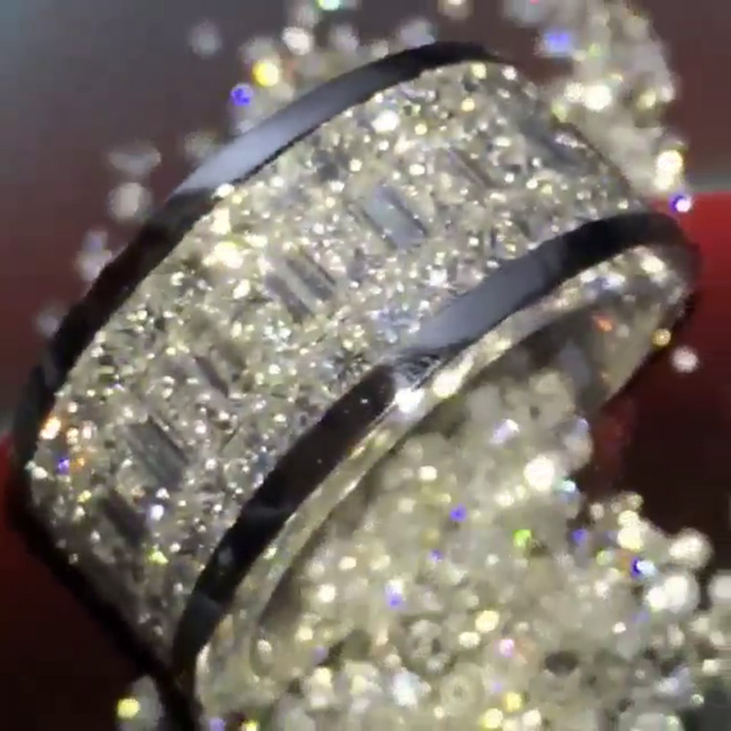 Emerald & Princess Cut White Sapphire Half-Eternity Men's Band