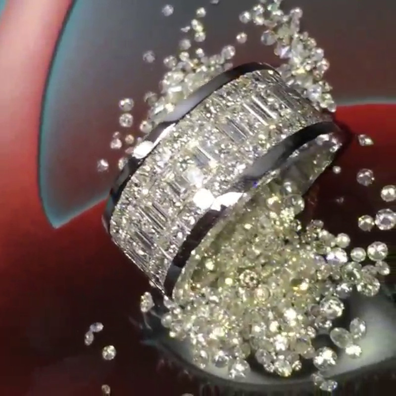 Emerald & Princess Cut White Sapphire Half-Eternity Men's Band