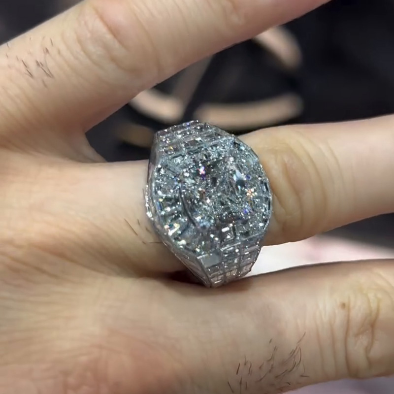 4ct Cushion Cut With  Banquette Cut White Sapphires Setting Handmade Men's Ring