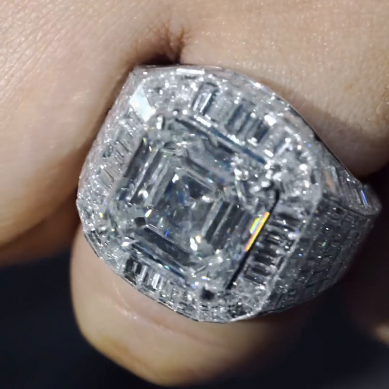 10ct Asscher Cut White Sapphire Chandelier Luxury Handmade Men's Ring