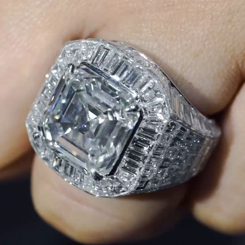 10ct Asscher Cut White Sapphire Chandelier Luxury Handmade Men's Ring