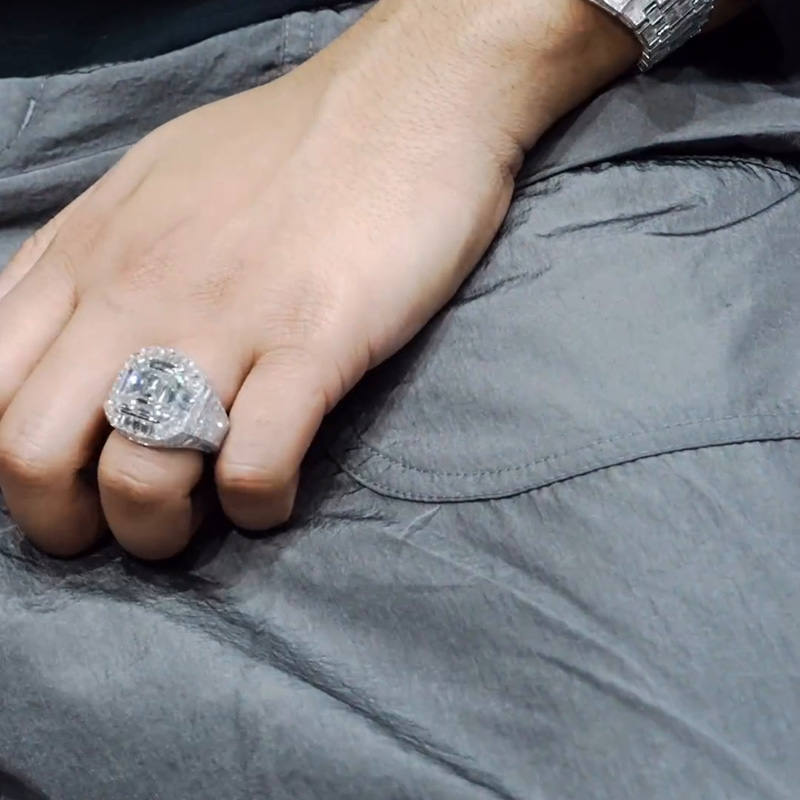 10ct Asscher Cut White Sapphire Chandelier Luxury Handmade Men's Ring