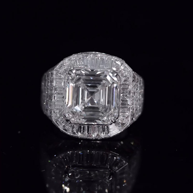 10ct Asscher Cut White Sapphire Chandelier Luxury Handmade Men's Ring