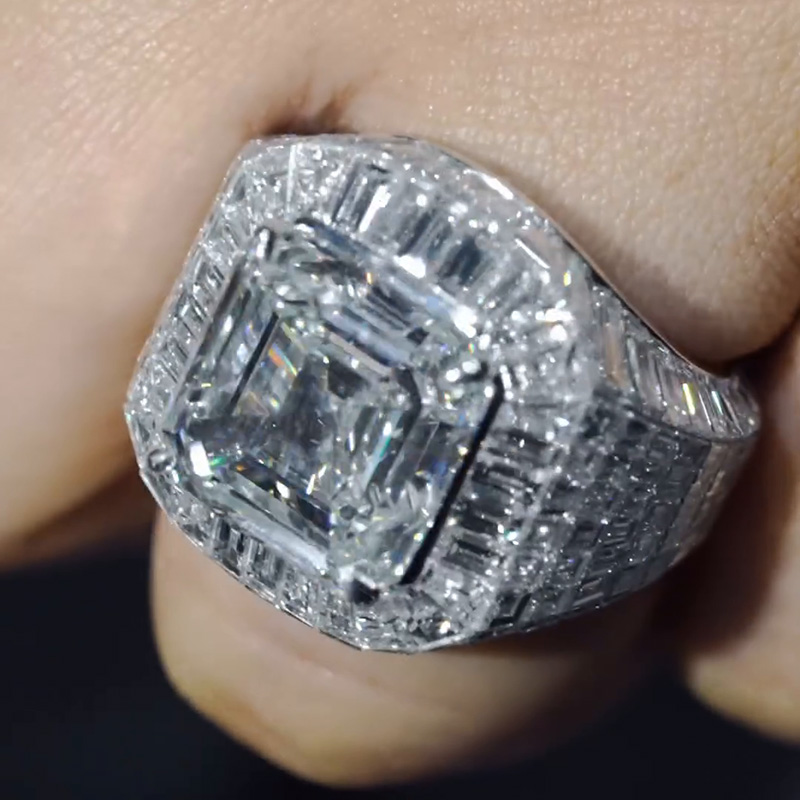 10ct Asscher Cut White Sapphire Chandelier Luxury Handmade Men's Ring