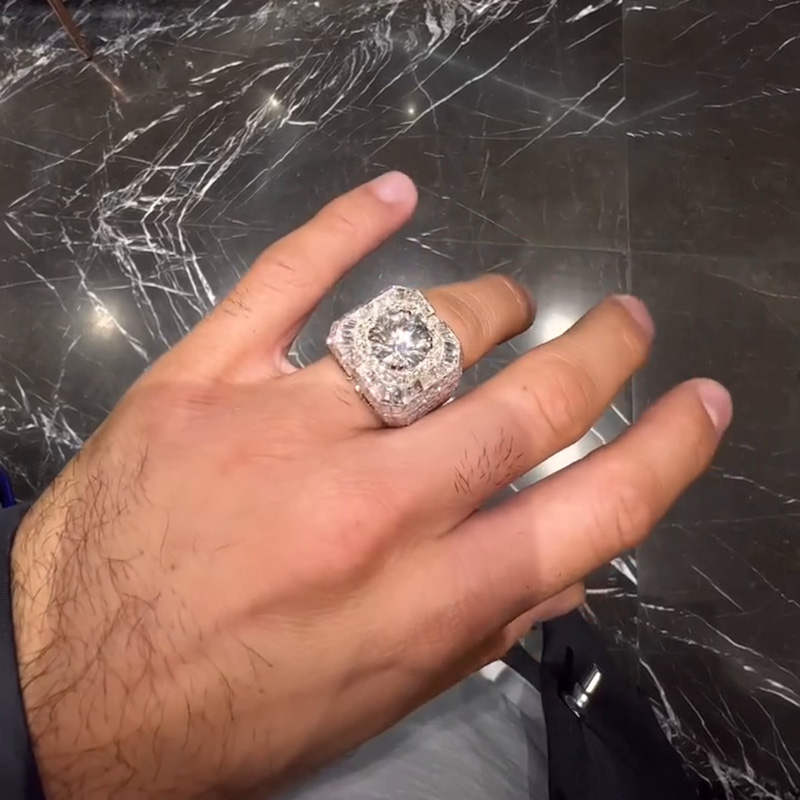 5ct Round Cut White Sapphire Halo With  Banquette Cut Setting Chandelier Men's Ring In Rose Gold