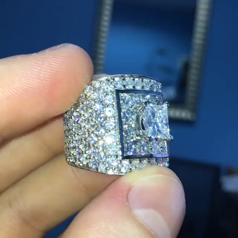 2.5ct Princess Cut White Sapphire Paved Handmade Men's Ring