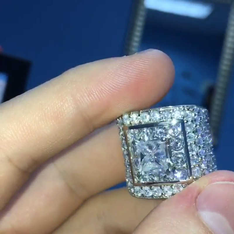 2.5ct Princess Cut White Sapphire Paved Handmade Men's Ring