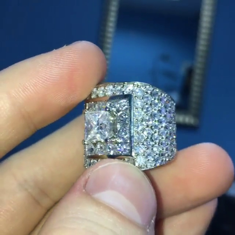 2.5ct Princess Cut White Sapphire Paved Handmade Men's Ring