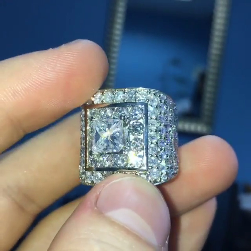 2.5ct Princess Cut White Sapphire Paved Handmade Men's Ring