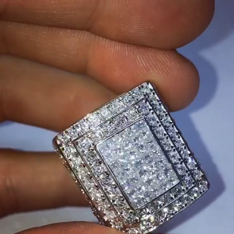 Princess & Round Cut White Sapphire Pave Setting Handmade Men's Ring