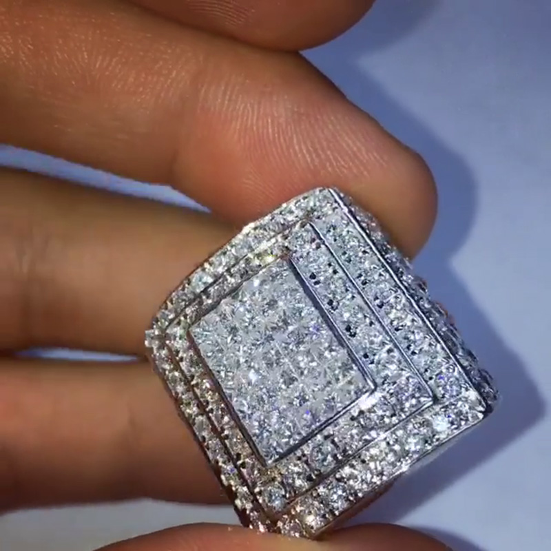 Princess & Round Cut White Sapphire Pave Setting Handmade Men's Ring