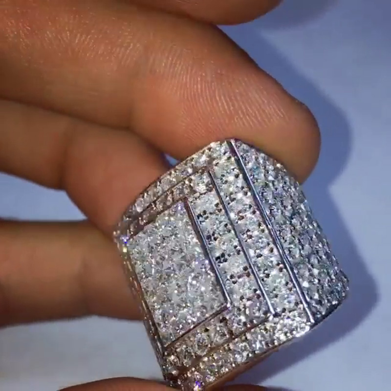 Princess & Round Cut White Sapphire Pave Setting Handmade Men's Ring