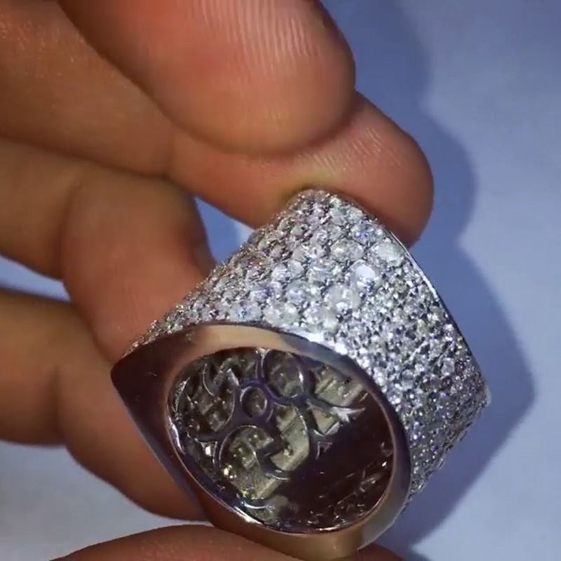 Princess & Round Cut White Sapphire Pave Setting Handmade Men's Ring