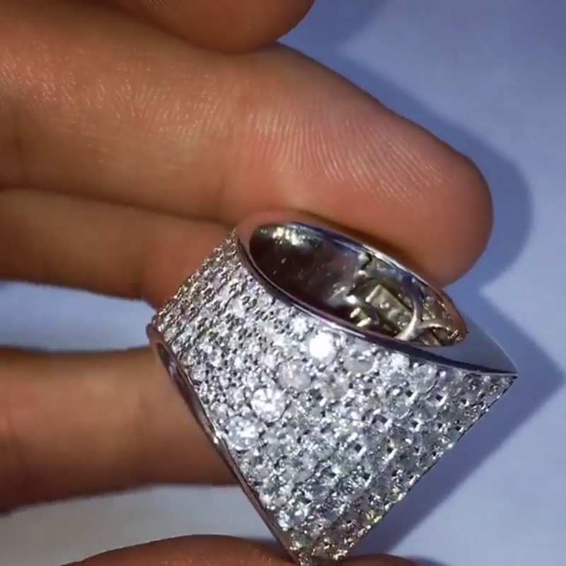 Princess & Round Cut White Sapphire Pave Setting Handmade Men's Ring