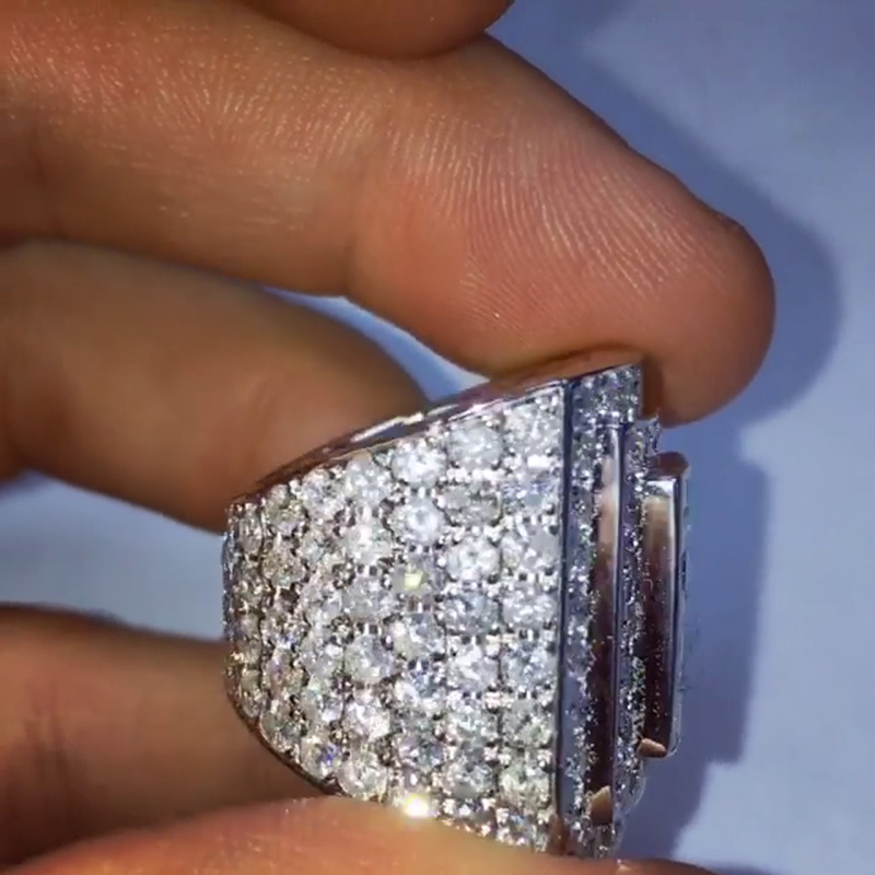 Princess & Round Cut White Sapphire Pave Setting Handmade Men's Ring