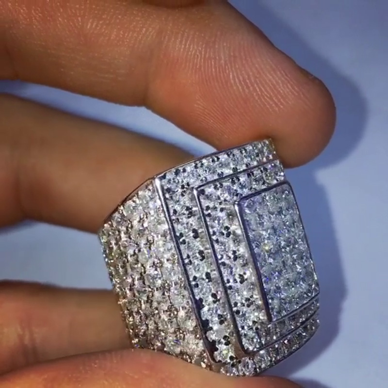 Princess & Round Cut White Sapphire Pave Setting Handmade Men's Ring