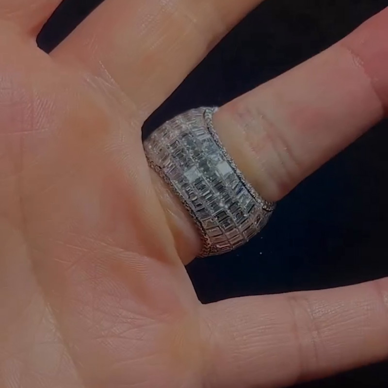 7ct Round Cut White Sapphire Set In Baguette Chandelier Men's Ring