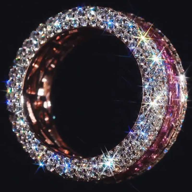 8.9ct Baguette Cut Pink Sapphire With Round Cut White Sapphire Pave Setting Men's Eternity Band In Rose Gold