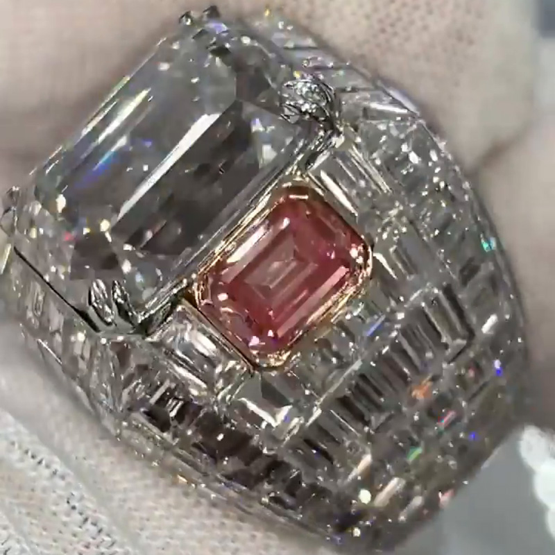 10ct Emerald Cut White Sapphire Handmade Men's Chandelier Ring