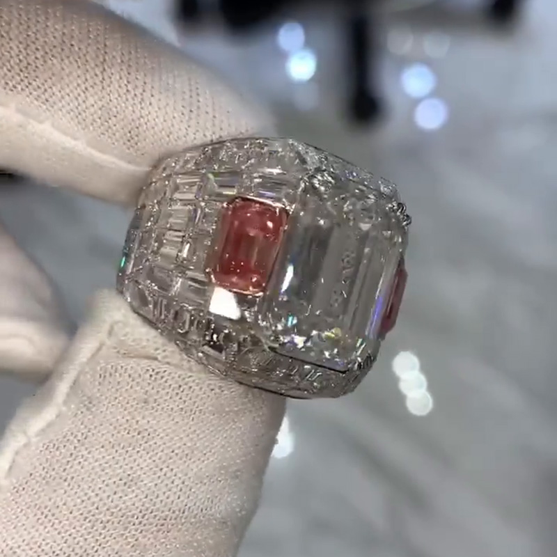 10ct Emerald Cut White Sapphire Handmade Men's Chandelier Ring