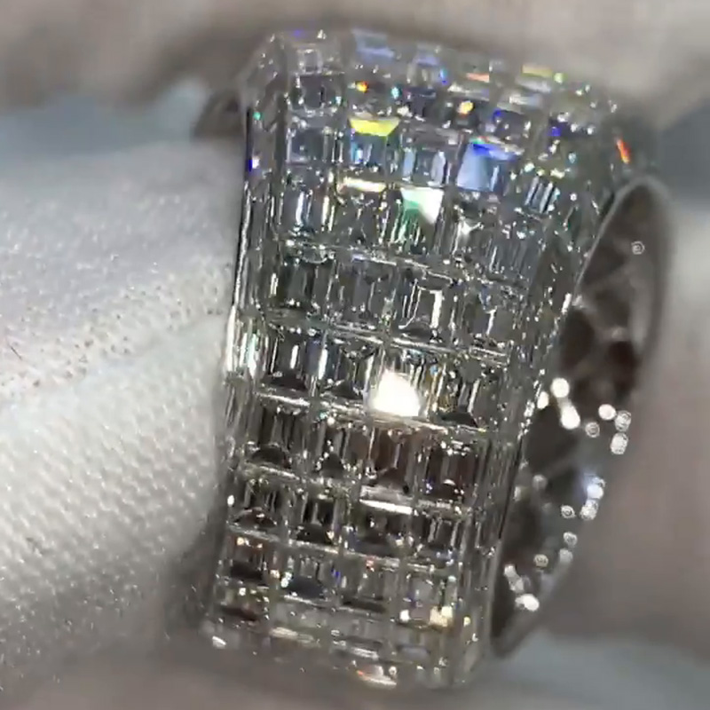 10ct Emerald Cut White Sapphire Handmade Men's Chandelier Ring