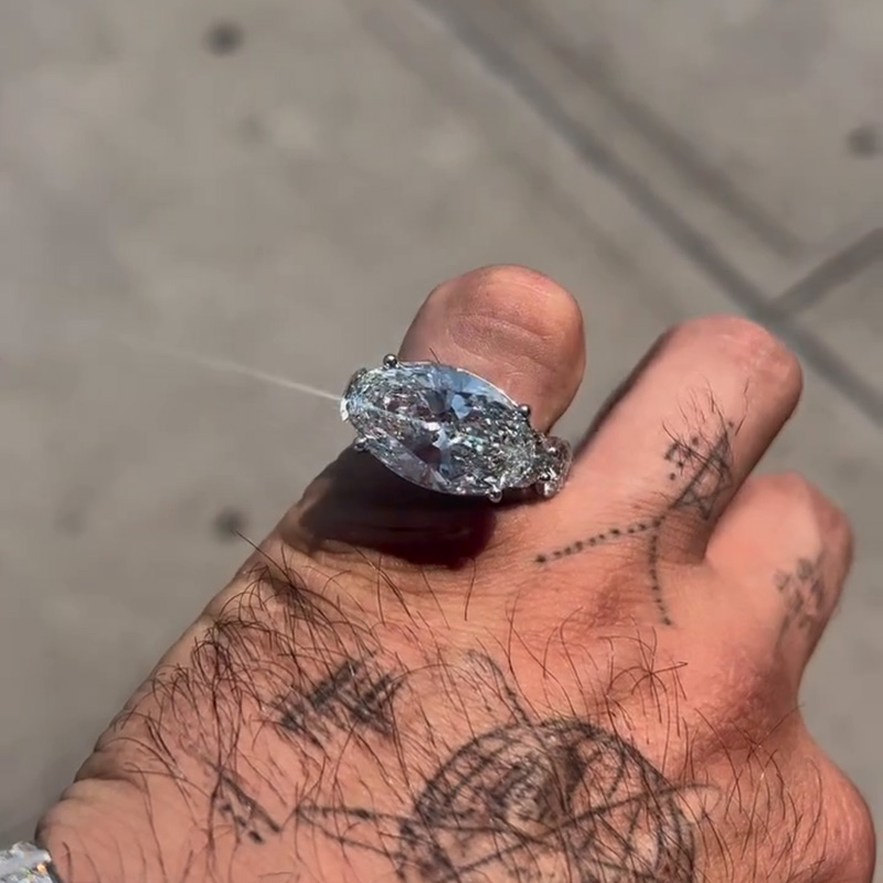 6ct Oval Cut White Sapphire East-West Setting Eternity Men's Engagement Ring