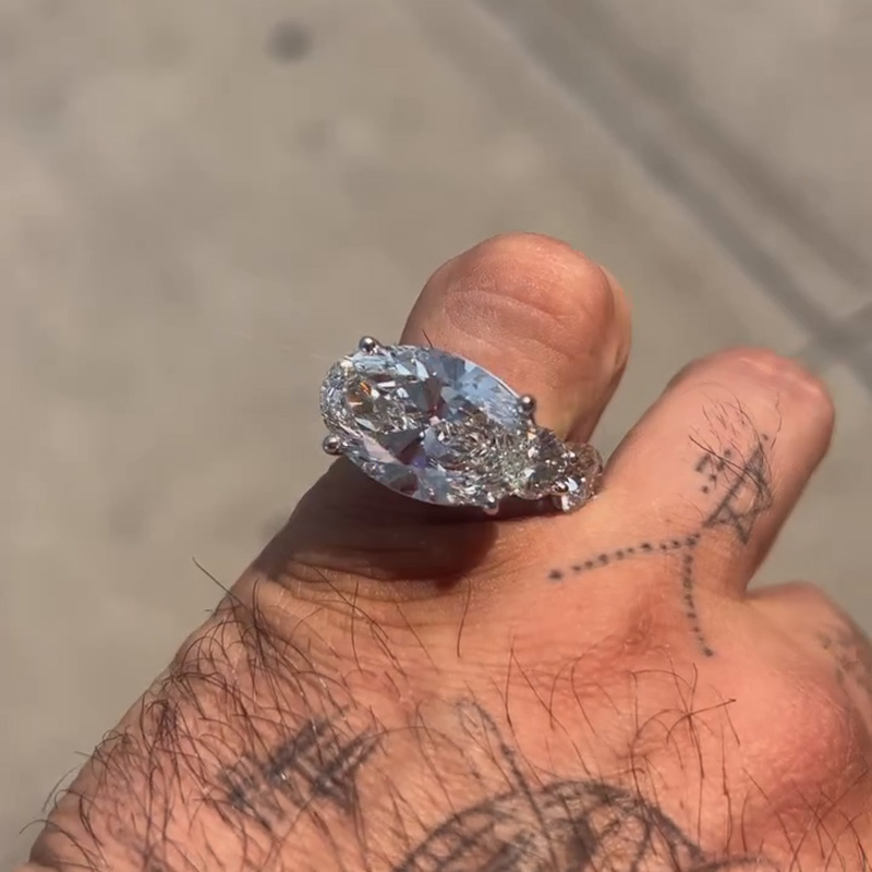 6ct Oval Cut White Sapphire East-West Setting Eternity Men's Engagement Ring