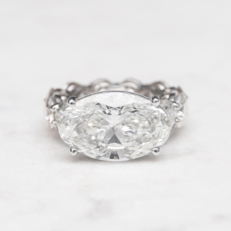 6ct Oval Cut White Sapphire East-West Setting Eternity Men's Engagement Ring