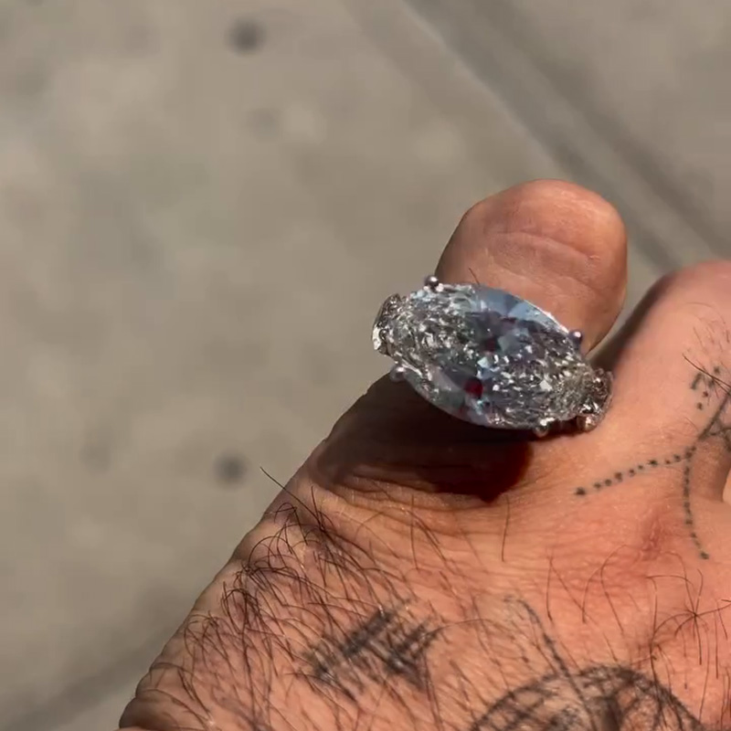 6ct Oval Cut White Sapphire East-West Setting Eternity Men's Engagement Ring