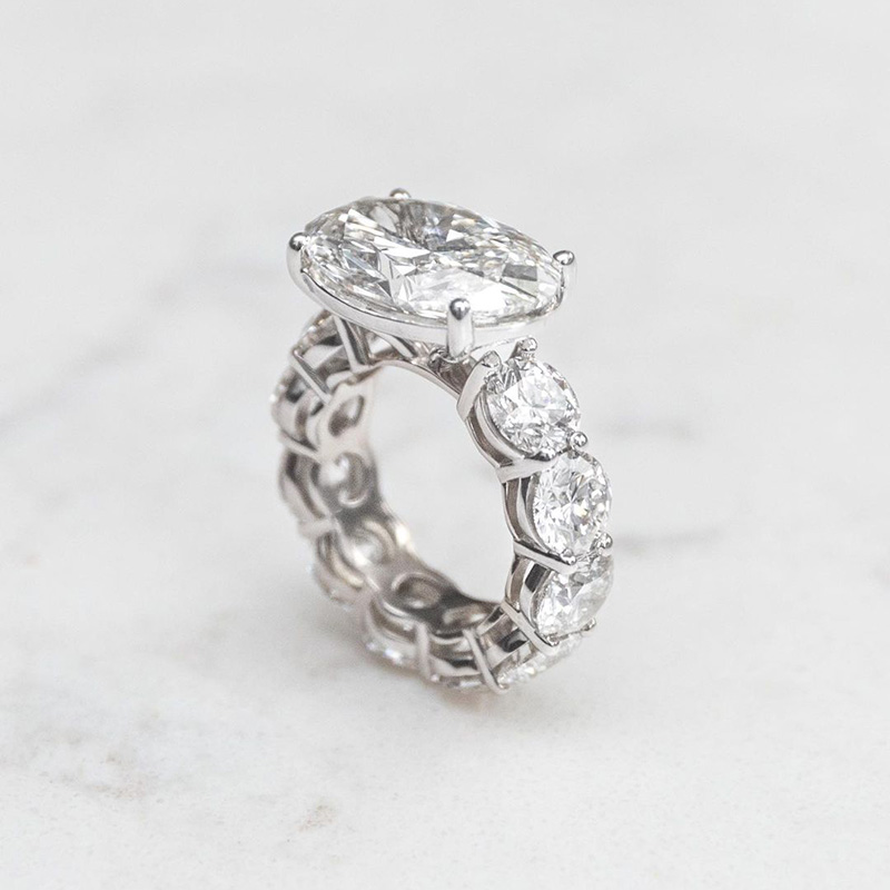 6ct Oval Cut White Sapphire East-West Setting Eternity Men's Engagement Ring