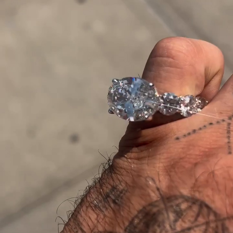 6ct Oval Cut White Sapphire East-West Setting Eternity Men's Engagement Ring