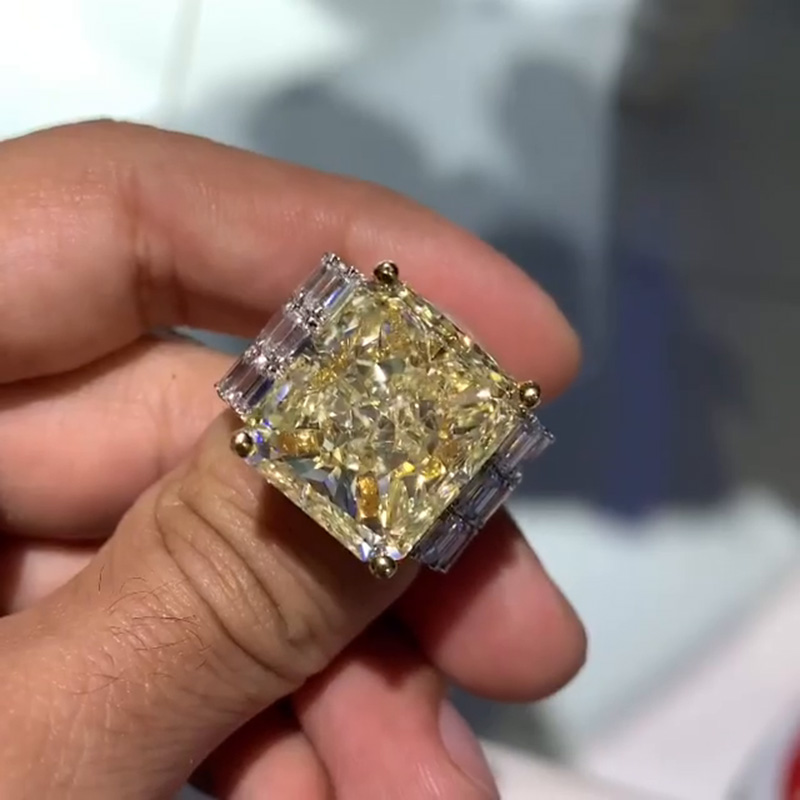 13.5ct Radiant Cut Yellow Sapphire With Emerald Cut White Sapphire Two-Tone Men's Ring