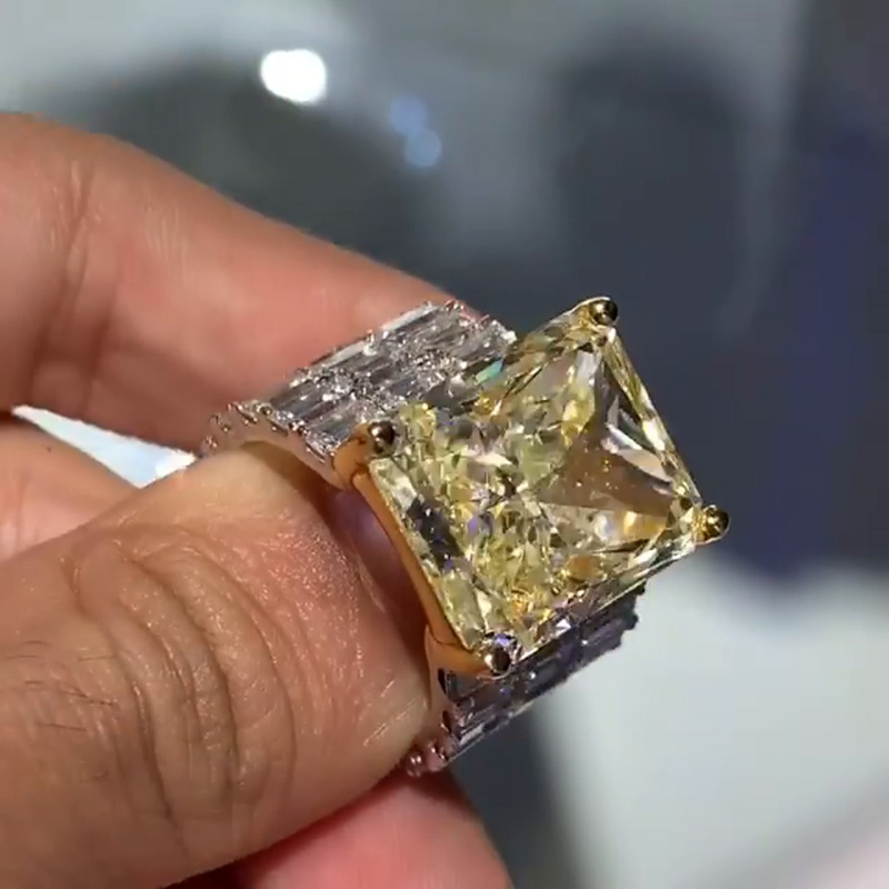 13.5ct Radiant Cut Yellow Sapphire With Emerald Cut White Sapphire Two-Tone Men's Ring