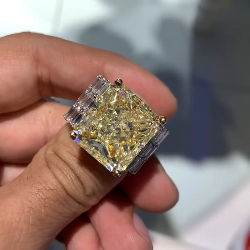 13.5ct Radiant Cut Yellow Sapphire With Emerald Cut White Sapphire Two-Tone Men's Ring