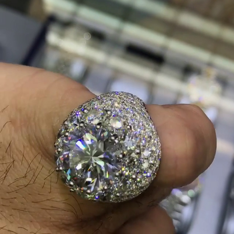 7ct Round Cut White Sapphire Halo Paved Men's Engagement Ring