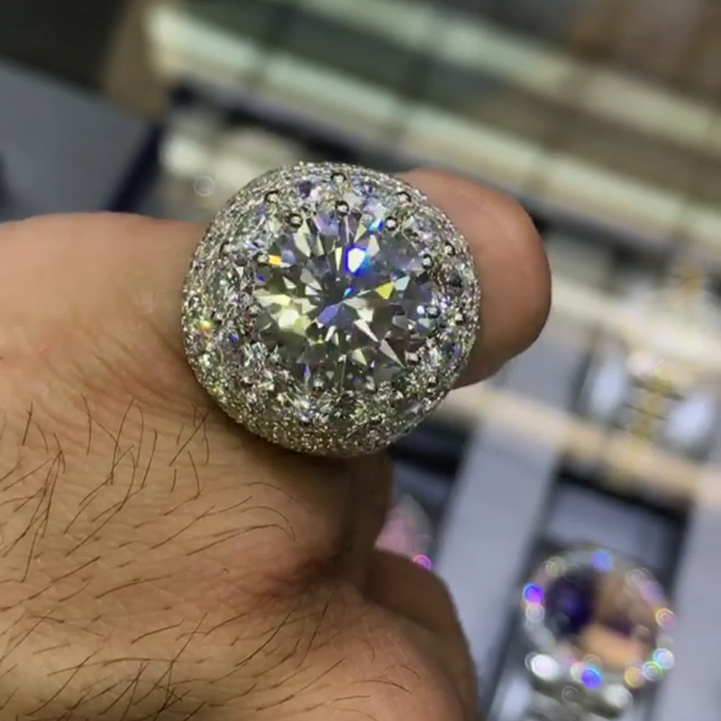 7ct Round Cut White Sapphire Halo Paved Men's Engagement Ring