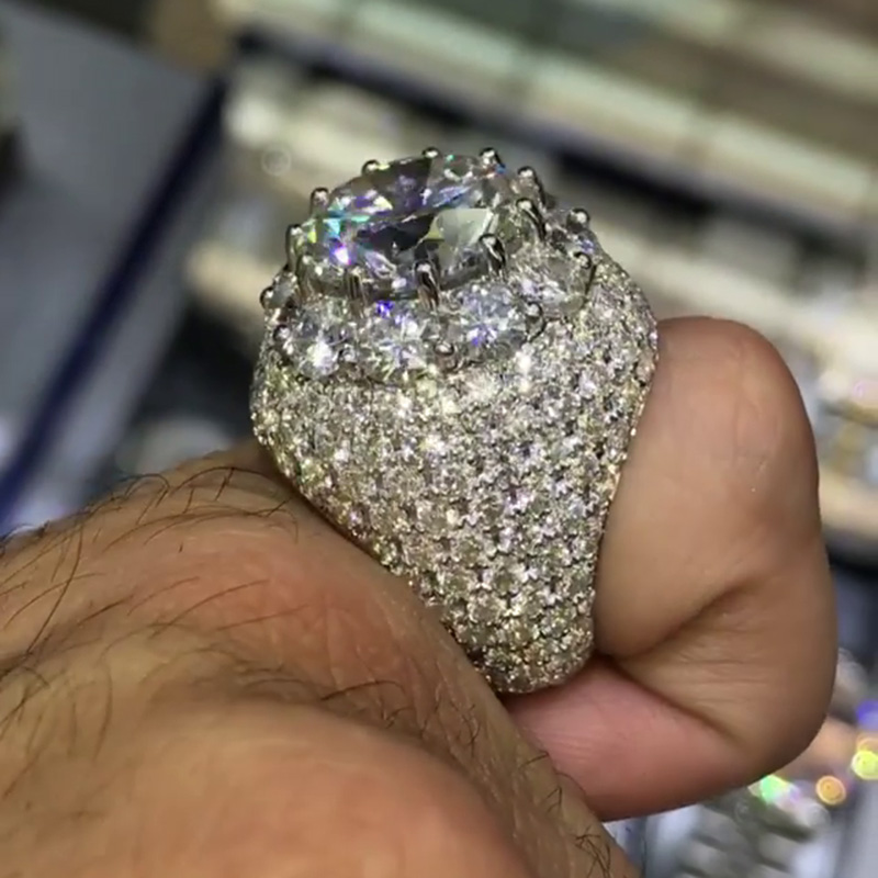 7ct Round Cut White Sapphire Halo Paved Men's Engagement Ring