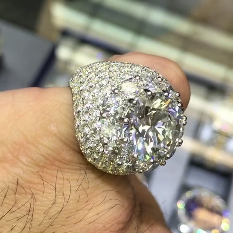 7ct Round Cut White Sapphire Halo Paved Men's Engagement Ring